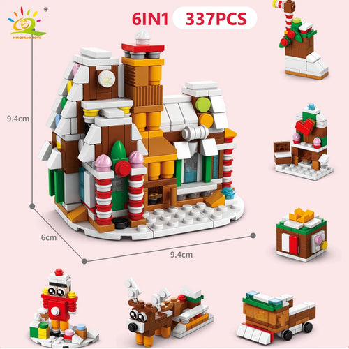 HUIQIBAO 6IN1 Christmas Elk Deer Santa Claus Building Blocks City Snow