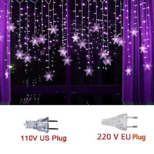 3.2M Christmas Snowflakes LED String Lights Flashing Fairy Curtain