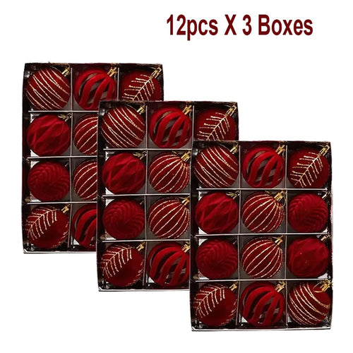 6/12pcs 6cm Wine Red Christmas Ball Ornaments Dark Green White