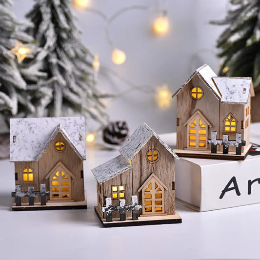 Christmas LED Light Wooden House Luminous Cabin Merry Christmas