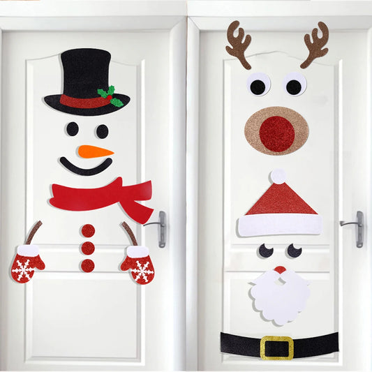 Christmas Door Window Stickers Felt Cloth Cartoon Snowman Santa Claus