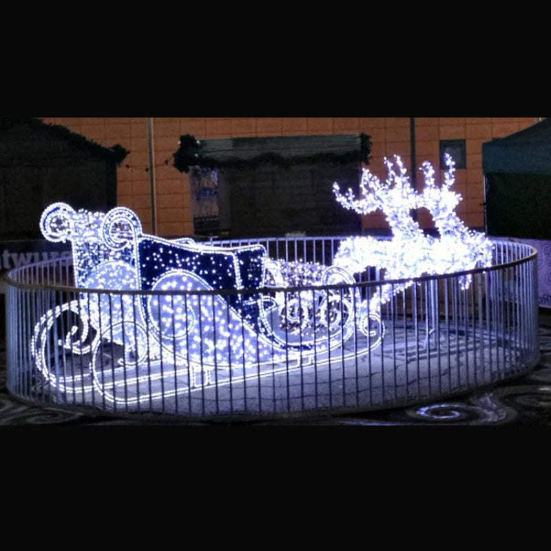 custom.outdoor large  decoration plush life size LED santa sleigh 3d