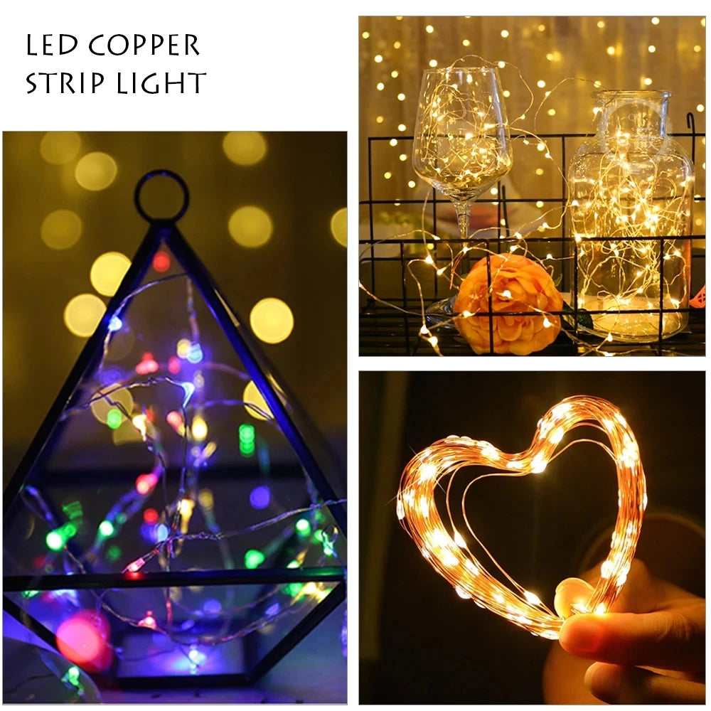 10M 5M 3M 2M Copper Wire LED Tinsel Garland Battery Powered Fairy LED