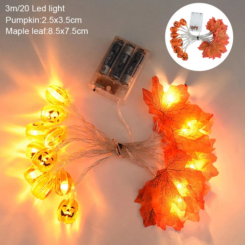 3M 20LED Pumpkin Maple Leaves Light String Garland Battery Powered