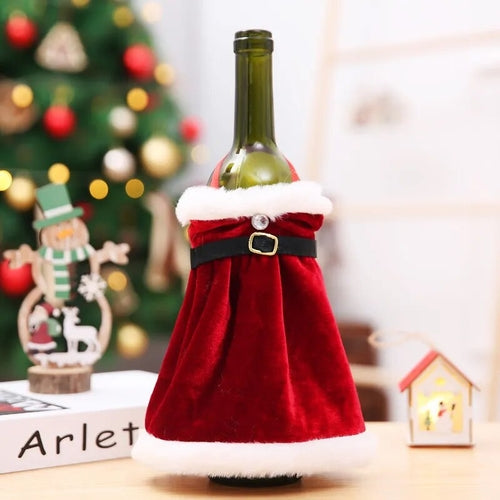 Creative Christmas Wine Bottle Set Golden Velvet Dress Wine Bottle