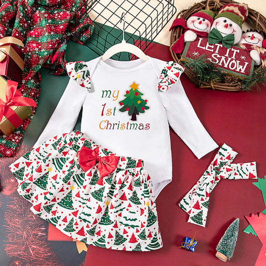 Infant Toddler Girls Clothes Sets Letters Cartoon Chrismas Tree Print