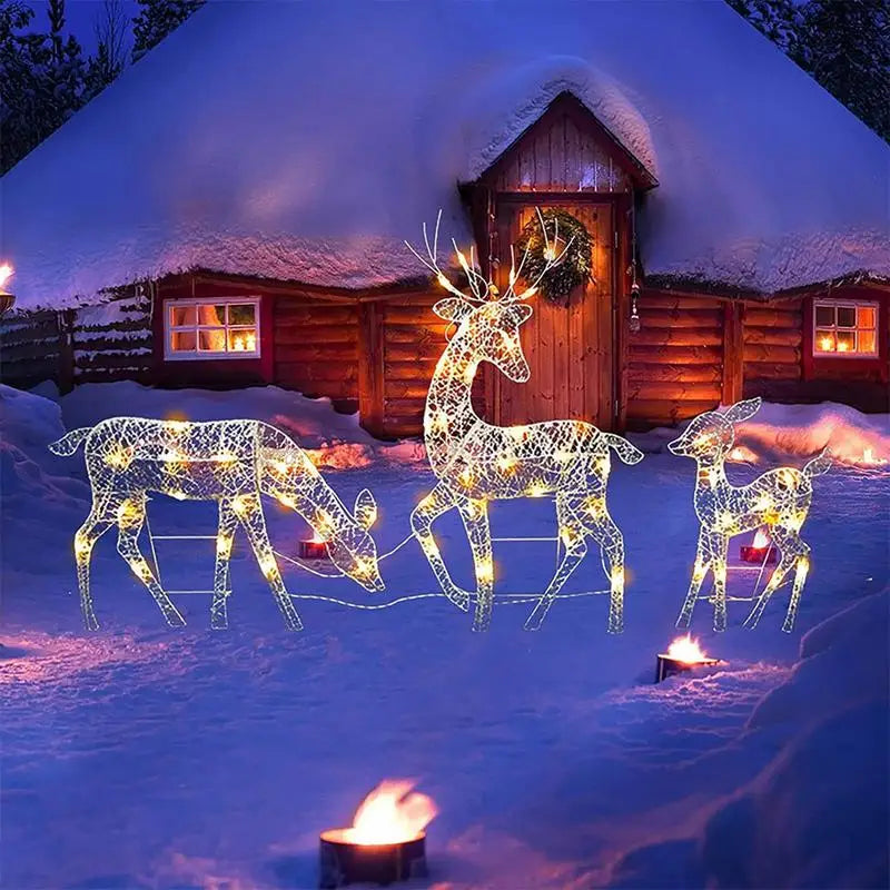 Handmake Iron Art Elk Deer Christmas Garden Decor LED Light Glowing