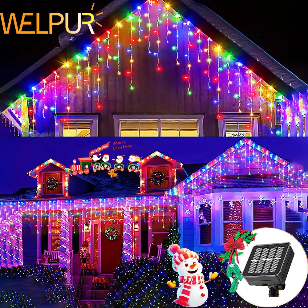 3.5M/7.5M Solar Curtain Icicle Light Outdoor Eaves Decor String Lights