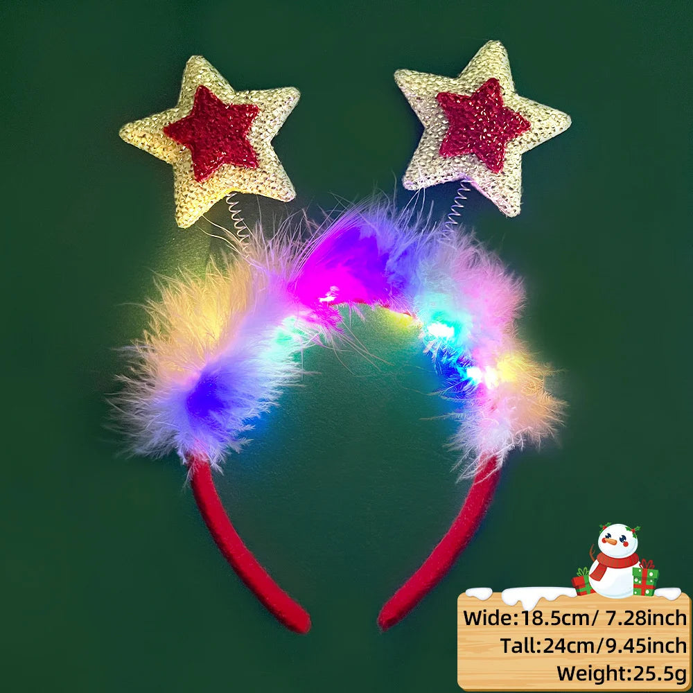 2025 LED Christmas Antler Headband Reindeer Light Up Headband Hair