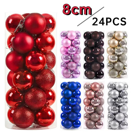 24/pcs 8CM Christmas Ball Ornaments Set Painted Plastics Christmas