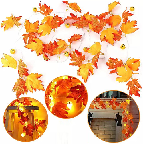 Artificial Autumn Maple Leaves Pumpkin Garland LED Fairy String Light