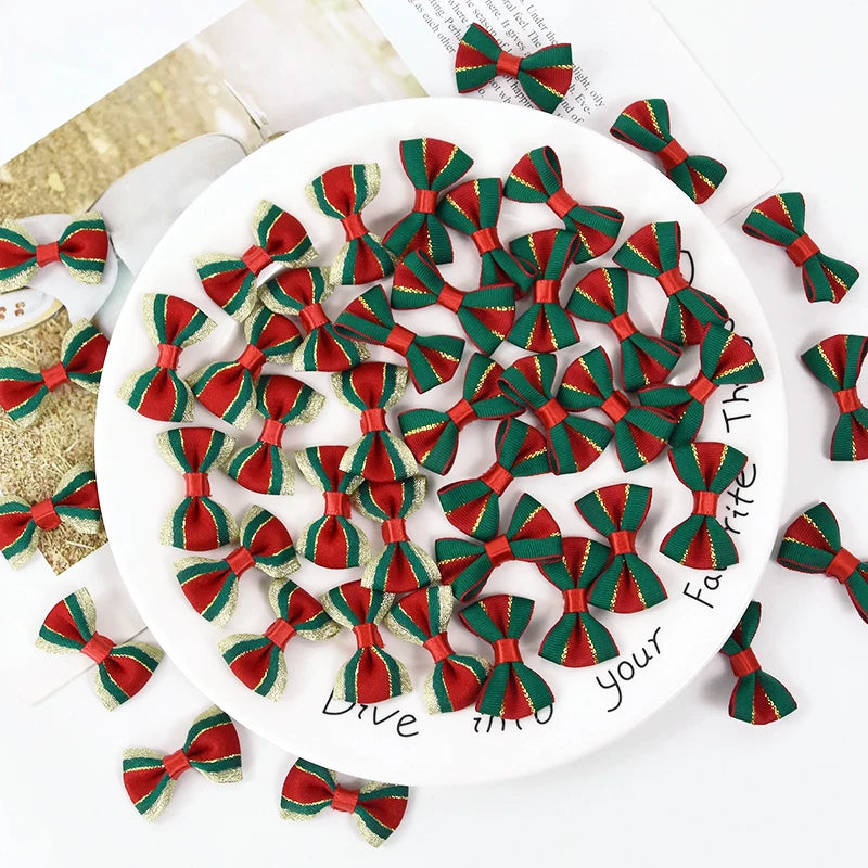 30pc Christmas Satin Ribbon Bows Handmade DIY Gift Wrapping Decor Bow