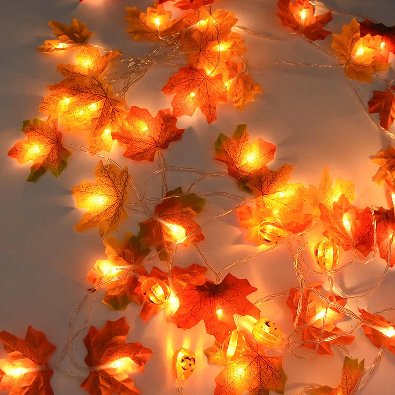 3M 20LED Pumpkin Maple Leaves Light String Garland Battery Powered