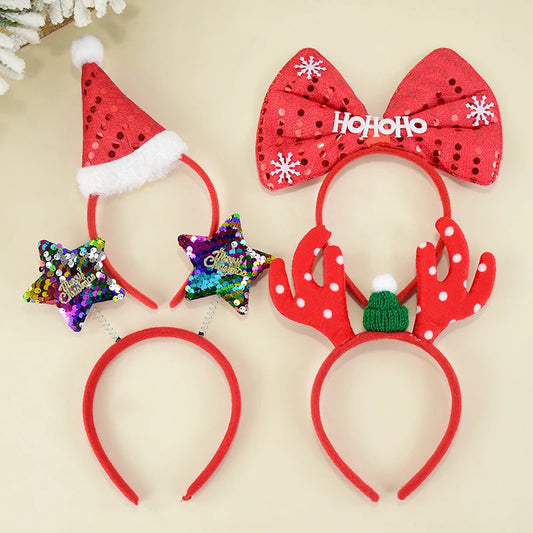 Merry Christmas Headbands Cute Xmas Santa Elk Antlers Headband Hair