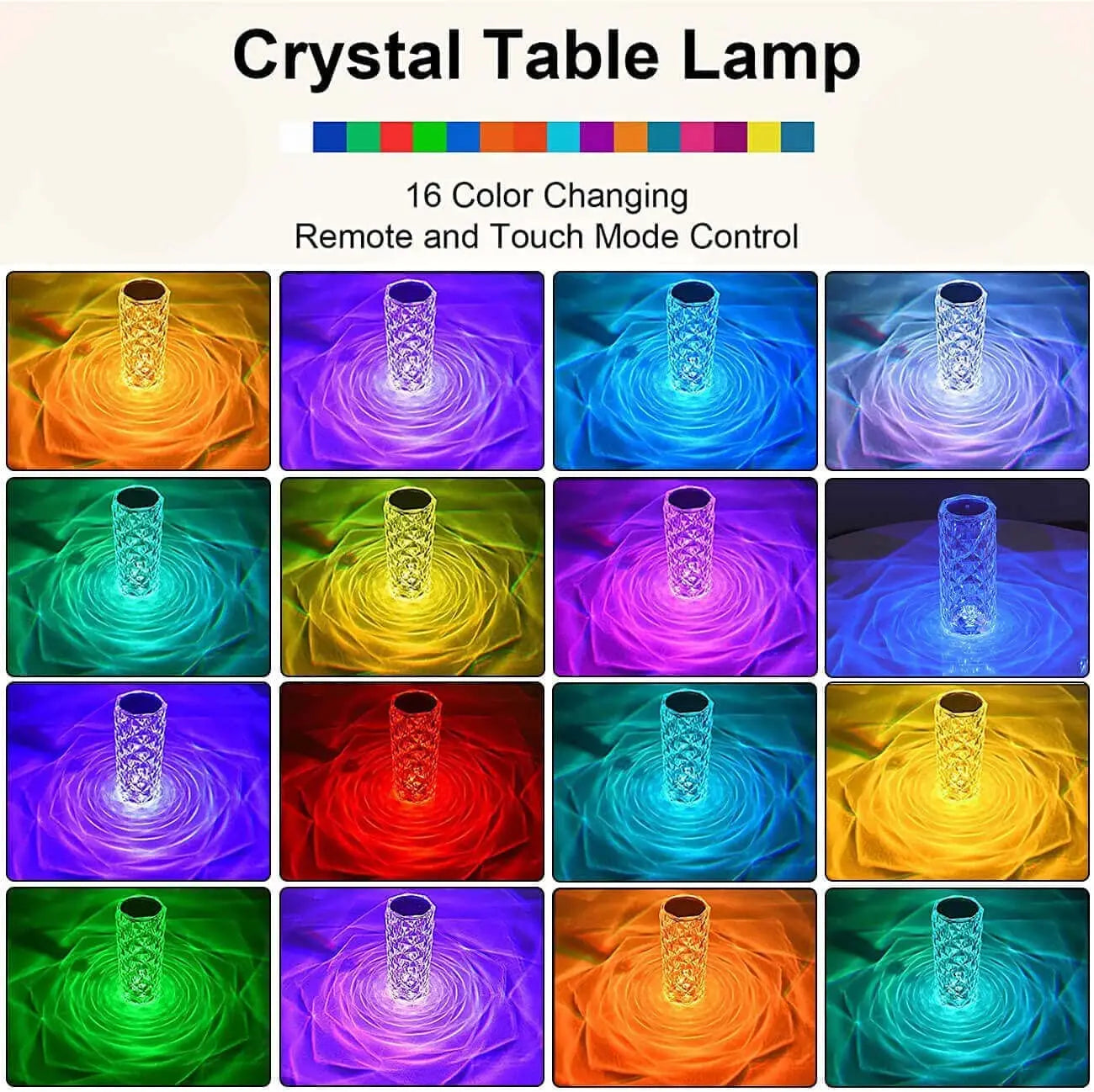 Rechargeable 16 Colors RGB Rose LED Night Light Color Changing Crystal