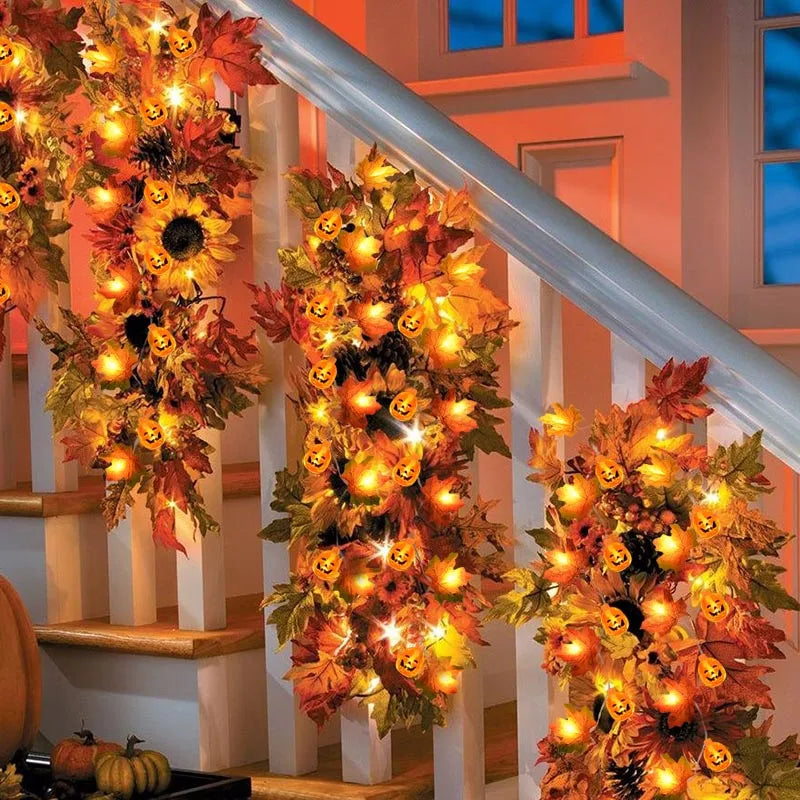 3M 20LED Pumpkin Maple Leaves Light String Garland Battery Powered