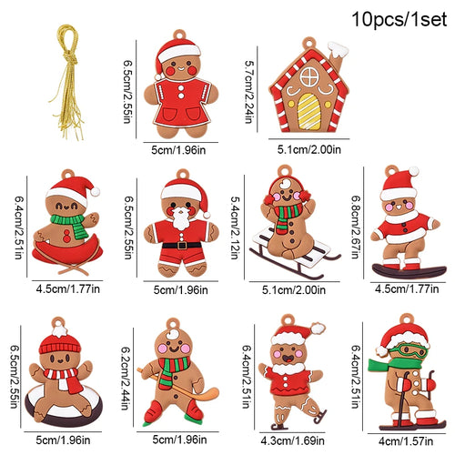 10PCS Christmas Gingerbread Man Pendant PVC Mini Xmas Tree Hanging