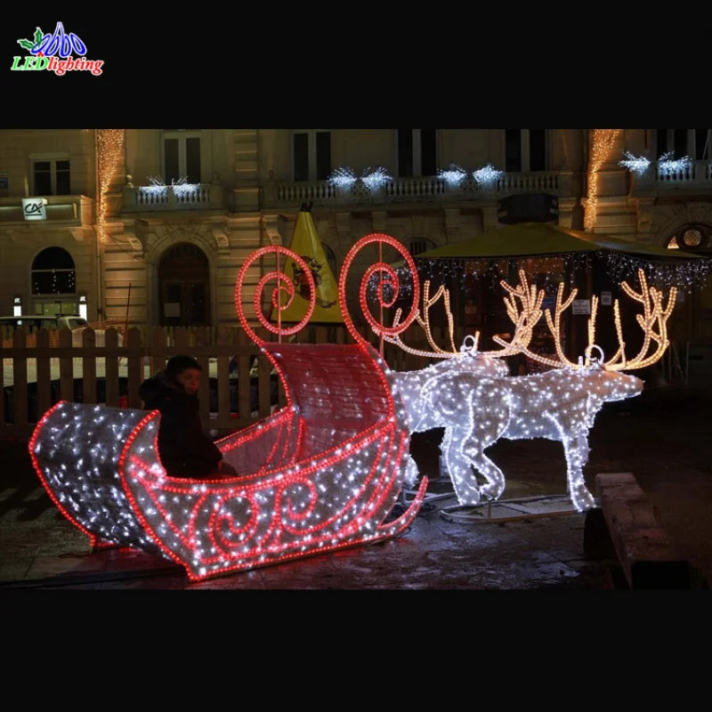 custom.hot sell reindeer light outdoor reindeer led with sleigh