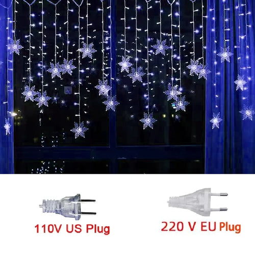 3.2M Christmas Snowflakes LED String Lights Flashing Fairy Curtain