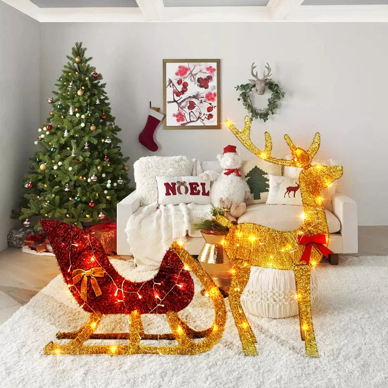 Christmas Reindeer and Sleigh Decoration With LED Light Glowing