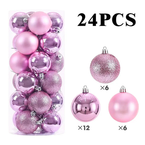 24/pcs 8CM Christmas Ball Ornaments Set Painted Plastics Christmas