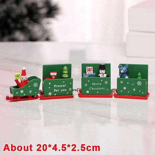 Wooden Train Christmas Ornaments Santa Cake Decoration Merry Christmas