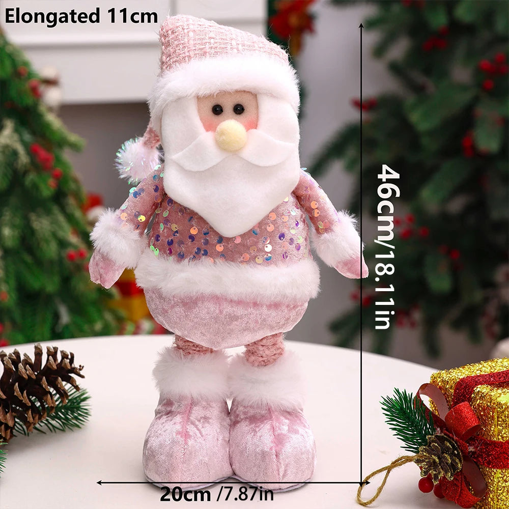 1pc-New Santa Claus Snowman Elk Pink Sequin Telescopic Doll Merry