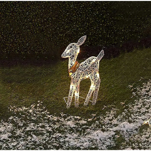 3Pcs Handmake Iron Art Elk Deer Christmas Garden Decor &LED Light