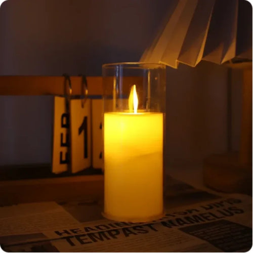 Led Candle Light Rose Pattern Projection Simulation Flameless Candle