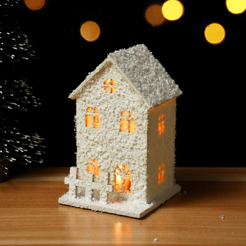 2024 Christmas Led Light Wooden House with Snowflake Luminous Cabin