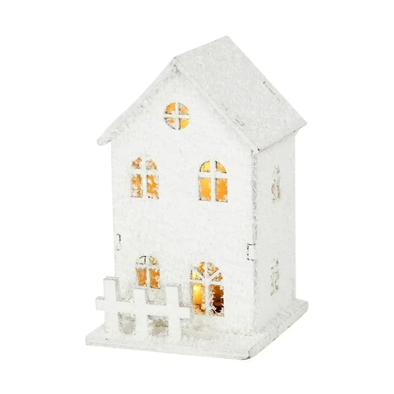 Xmas Ornament Christmas Led Light Wooden House with Snowflake Luminous