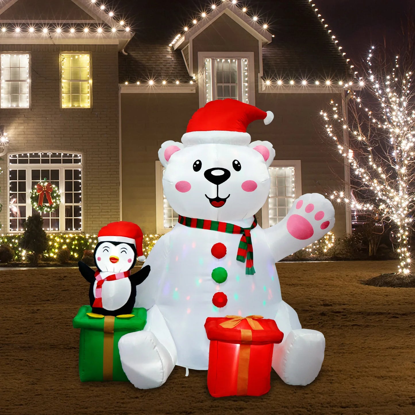 6FT Christmas Inflatables Outdoor Decorations Polar Bear Inflatable