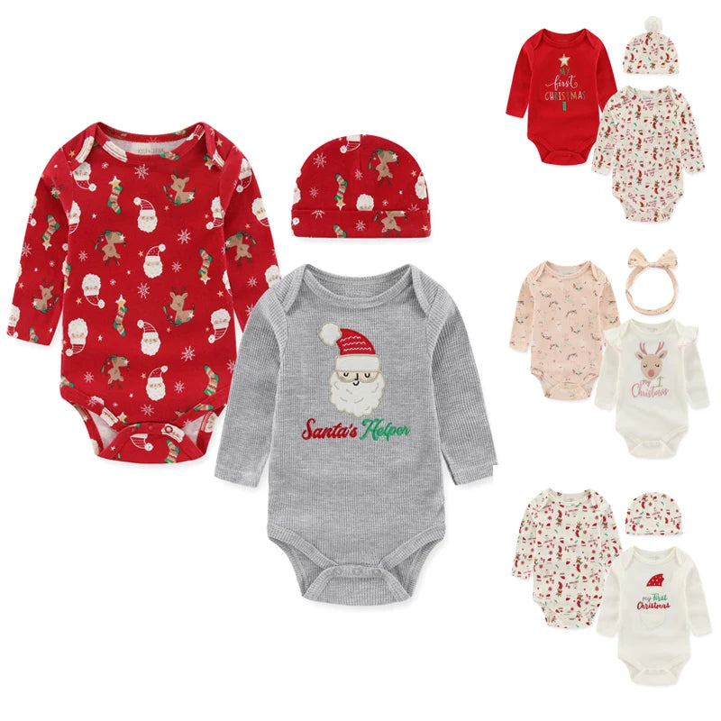 Unisex Chrismas Sets 3Pieces Cotton Newborn Baby Girl Clothes Animal