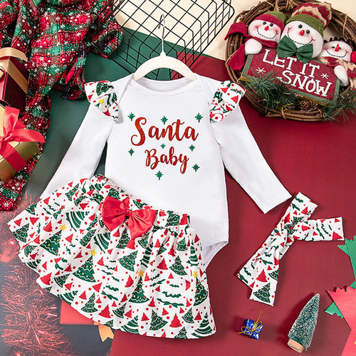 Infant Toddler Girls Clothes Sets Letters Cartoon Chrismas Tree Print