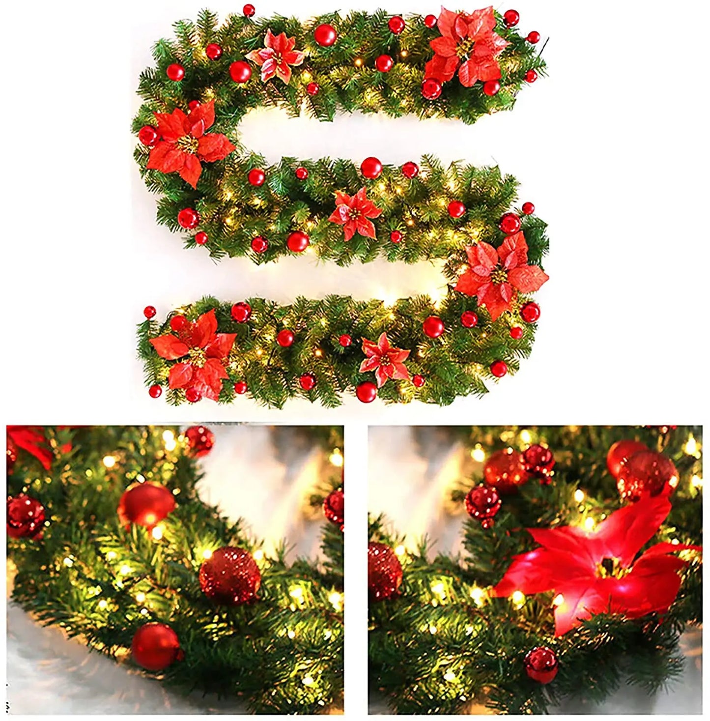 Christmas Decoration 2.7m Rattan Garland Wreath With Led Light Door