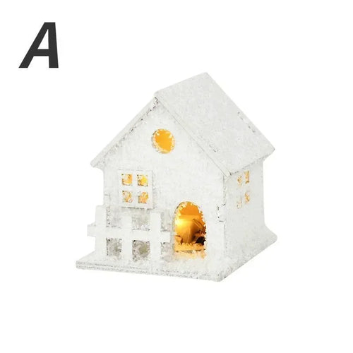 Xmas Ornament Christmas Led Light Wooden House with Snowflake Luminous