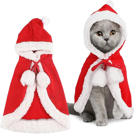 Cat Costume Santa Cosplay Funny Transformed Cat/Dog Pet Christmas Cape