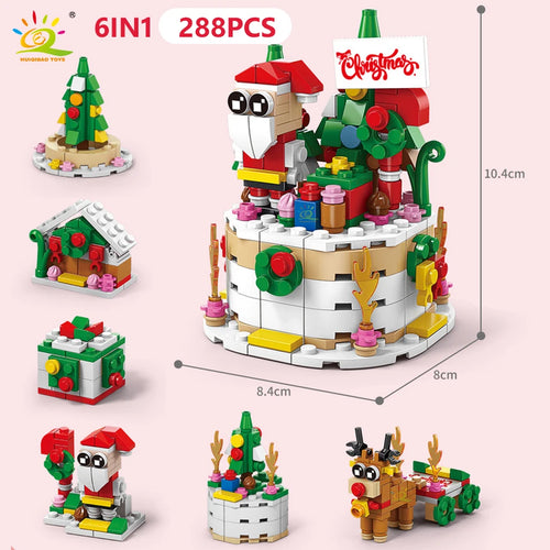 HUIQIBAO 6IN1 Christmas Elk Deer Santa Claus Building Blocks City Snow