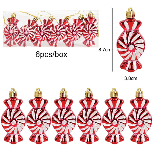 6pcs/box Christmas Candy Pendant Xmas Tree Hanging Ornaments Christmas