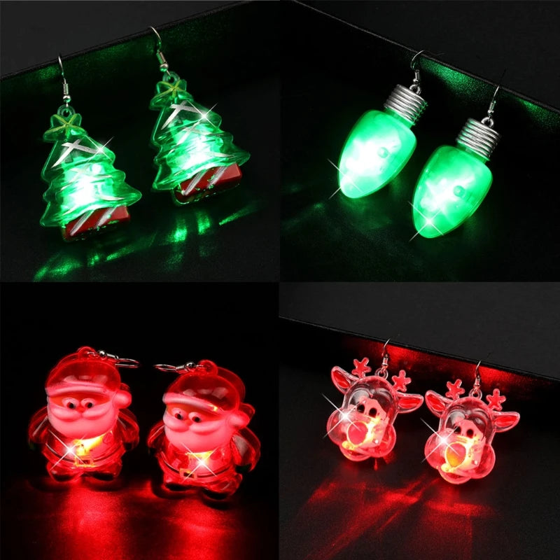 LED Earrings Glowing Light Up Earrings Santa Claus Reindeer Snowman