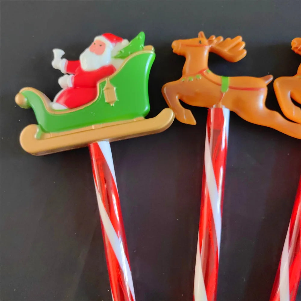 5pcs Solar-Powered Christmas Santa Sleigh and Reindeer Lawn Stake