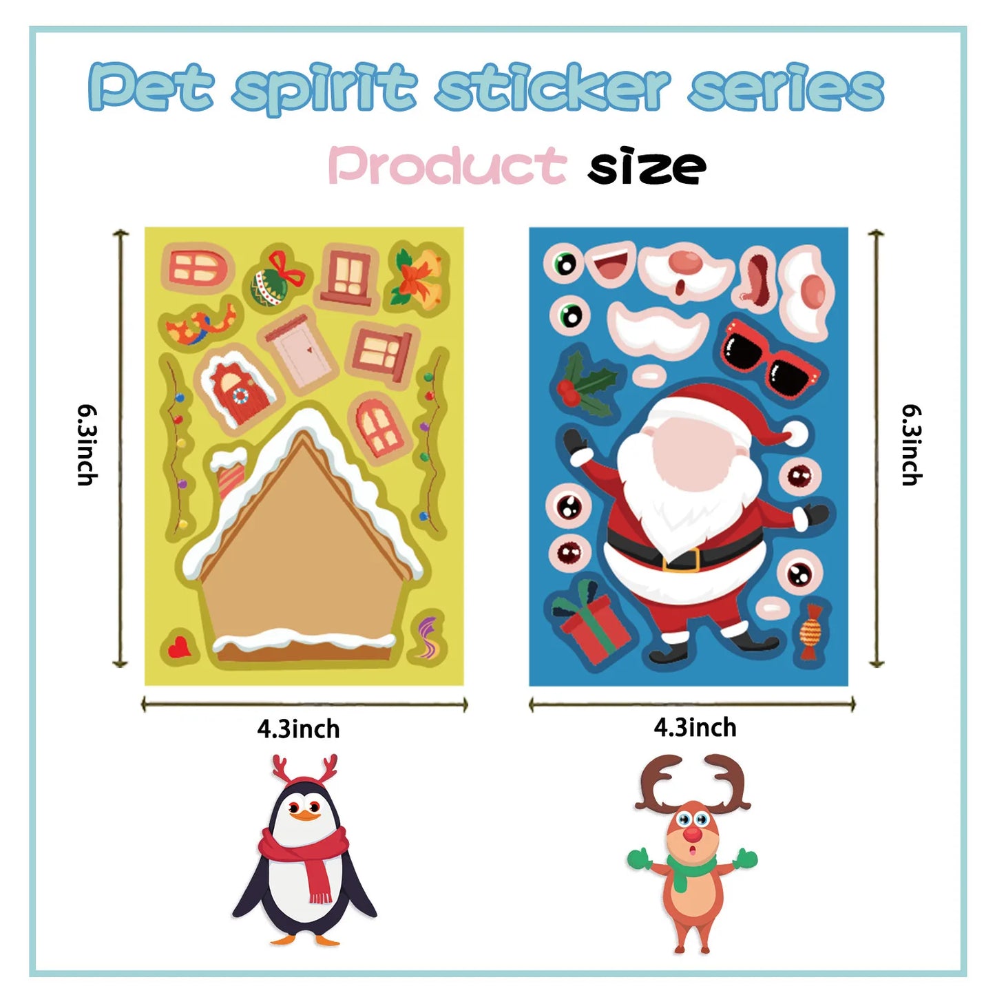 8Pcs Puzzle Cartoon Christmas Snowman Party Make a Face Stickers