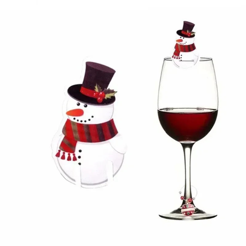 10/20/30PCS Christmas Cup Card Santa Hat Wine Glass Decor Ornaments