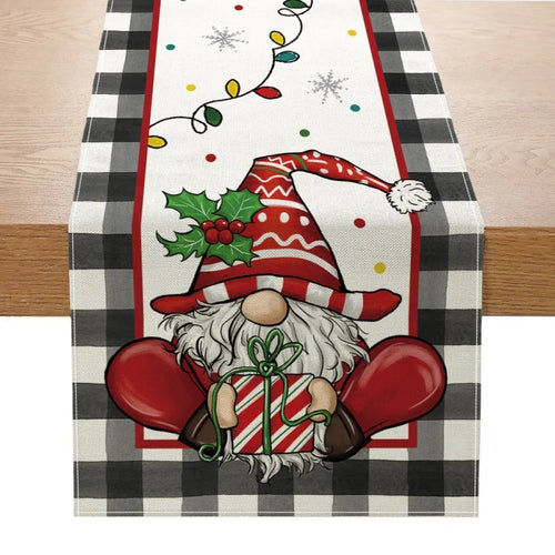 Linen Christmas Table Runner Snowman Xmas Tree Home Dining Table Cover