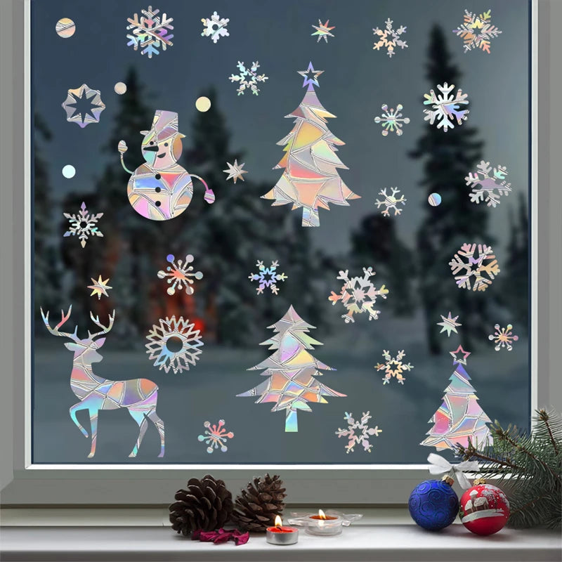 Suncatcher Christmas Snowflake Window Sticker Xmas Tree Snowman Laser