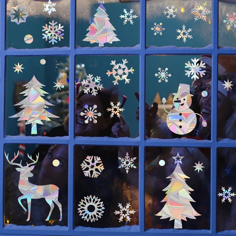 Suncatcher Christmas Snowflake Window Sticker Xmas Tree Snowman Laser