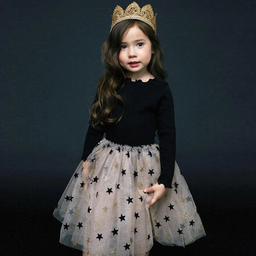 3511New Year and Chrismas Girl Winter Dress Mesh Star Dream Princess