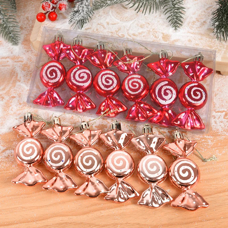 6pcs/box Christmas Candy Pendant Xmas Tree Hanging Ornaments Christmas