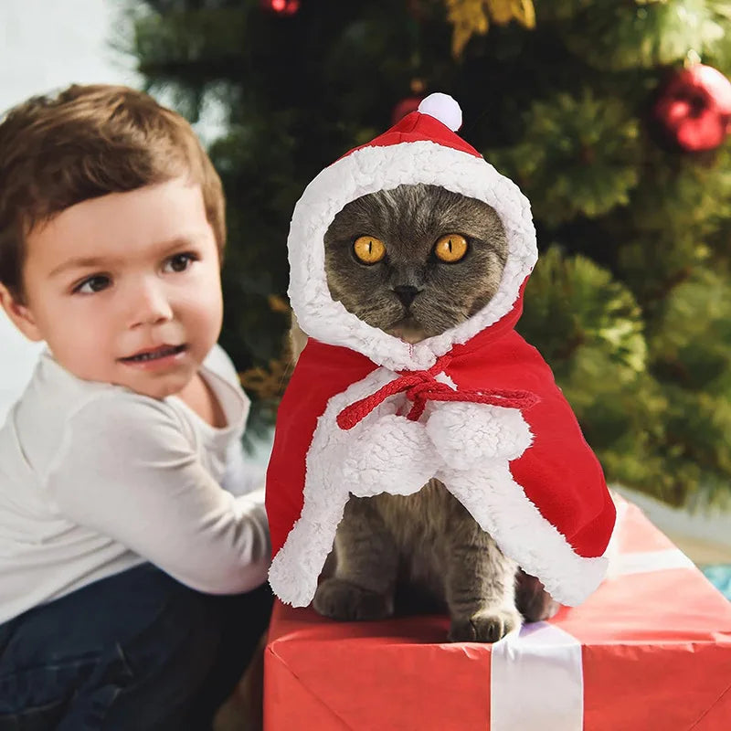 Cat Costume Santa Cosplay Funny Transformed Cat/Dog Pet Christmas Cape