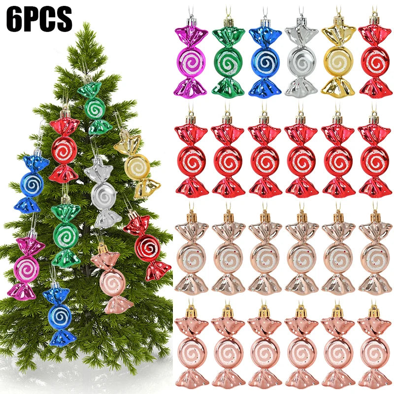 6pcs/box Christmas Candy Pendant Xmas Tree Hanging Ornaments Christmas